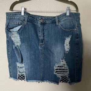 Forever 21 Denim Distressed Mini Skirt